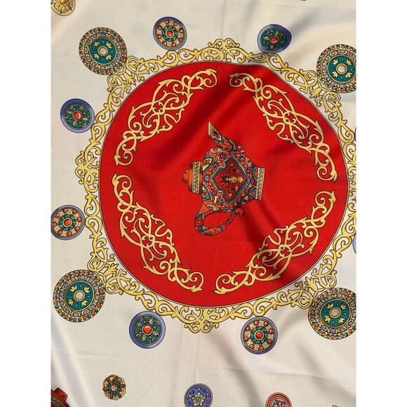 Hermès Authentic “Théières”  Red Porcelain Print Large Silk Scarf - Picture 5 of 6